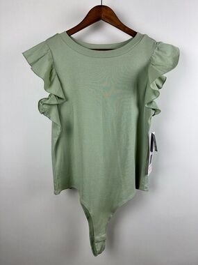 Celebrity Pink NWT Sage Green Flutter Sleeve Bodysuit Soft Minimal Top Size XXL